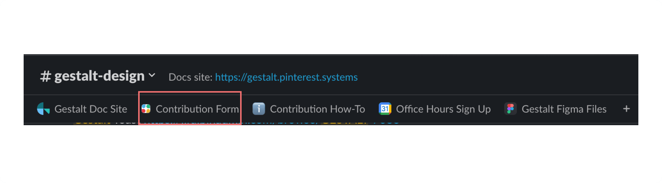 Screenshot of the Slack interface with a link to the contribution form circled in red.